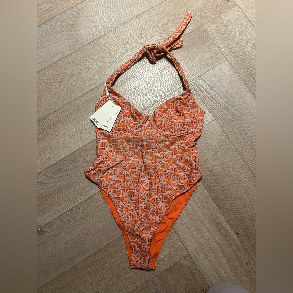 Monday Swimwear -Orange Patterned One Piece Swimsuit - Picture 2 of 7